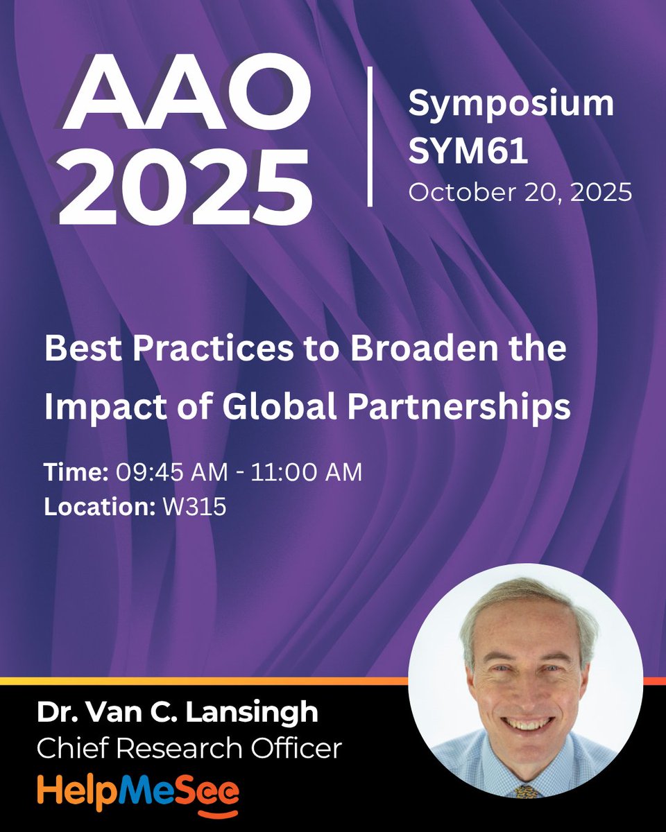 HelpMeSee is heading to Orlando, FL for #AAO2025 Oct 17-20! We are showcasing our amazing HelpMeSee Simulation-based Training Program with live free demos. brnw.ch/21wWGPC

Dr. Van Charles Lansingh is a panelist in the symposium on Monday, Oct 20 at room W315.