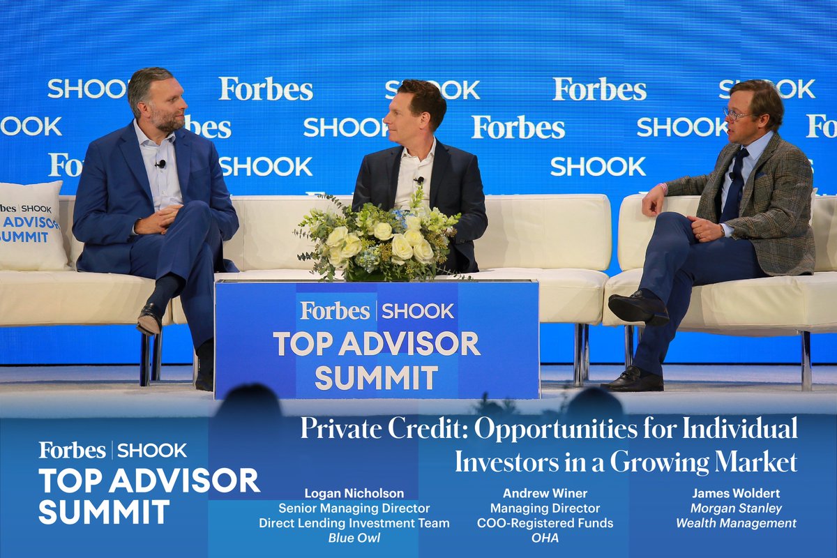shookresearch's tweet photo. Blue Owl Capital’s Logan Nicholson and Oak Hills Advisors' Eric Muller gave a deep dive into the current state of private credit with Morgan Stanley’s James Woldert.
#ForbesSHOOKTopAdvisor https://t.co/9u931r9ape