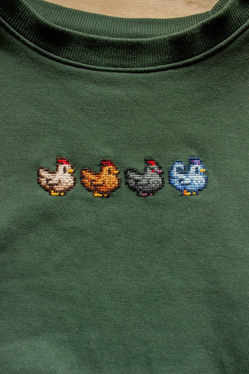 stardew valley chickens cross stitch sweatshirt
