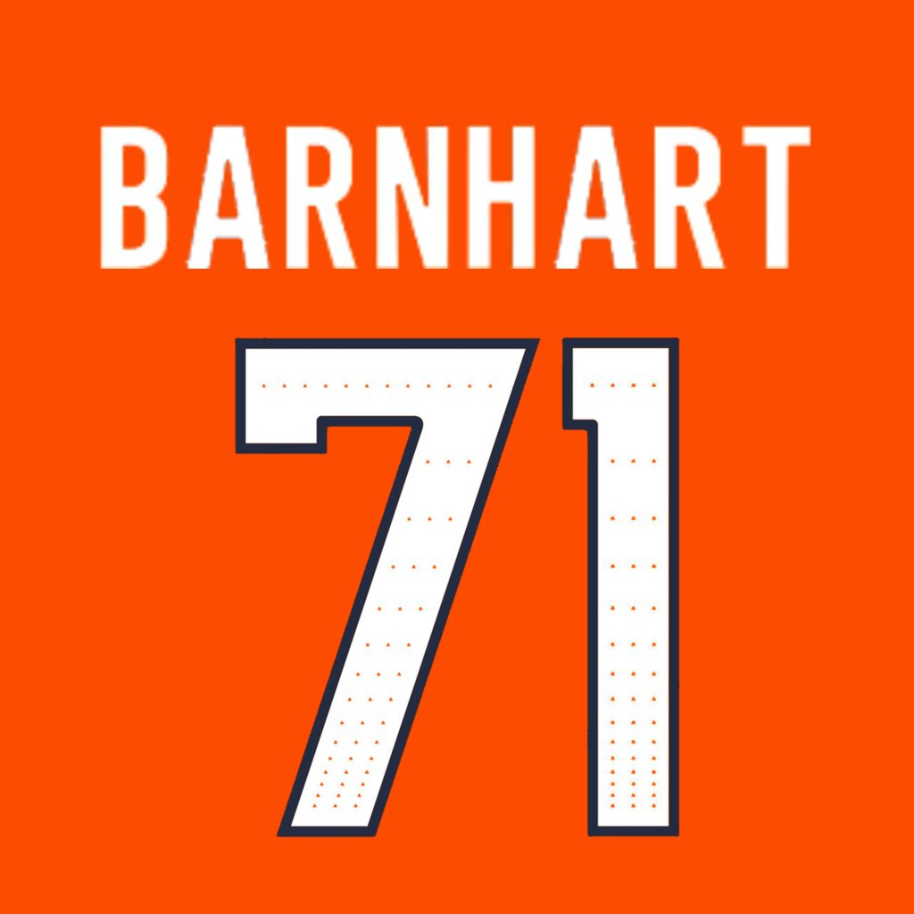Denver Broncos G Karsen Barnhart (<a href="/KarsenBarnhart/">Karsen Barnhart</a>) is wearing number 71. Last assigned to Xavier Truss. #BroncosCountry