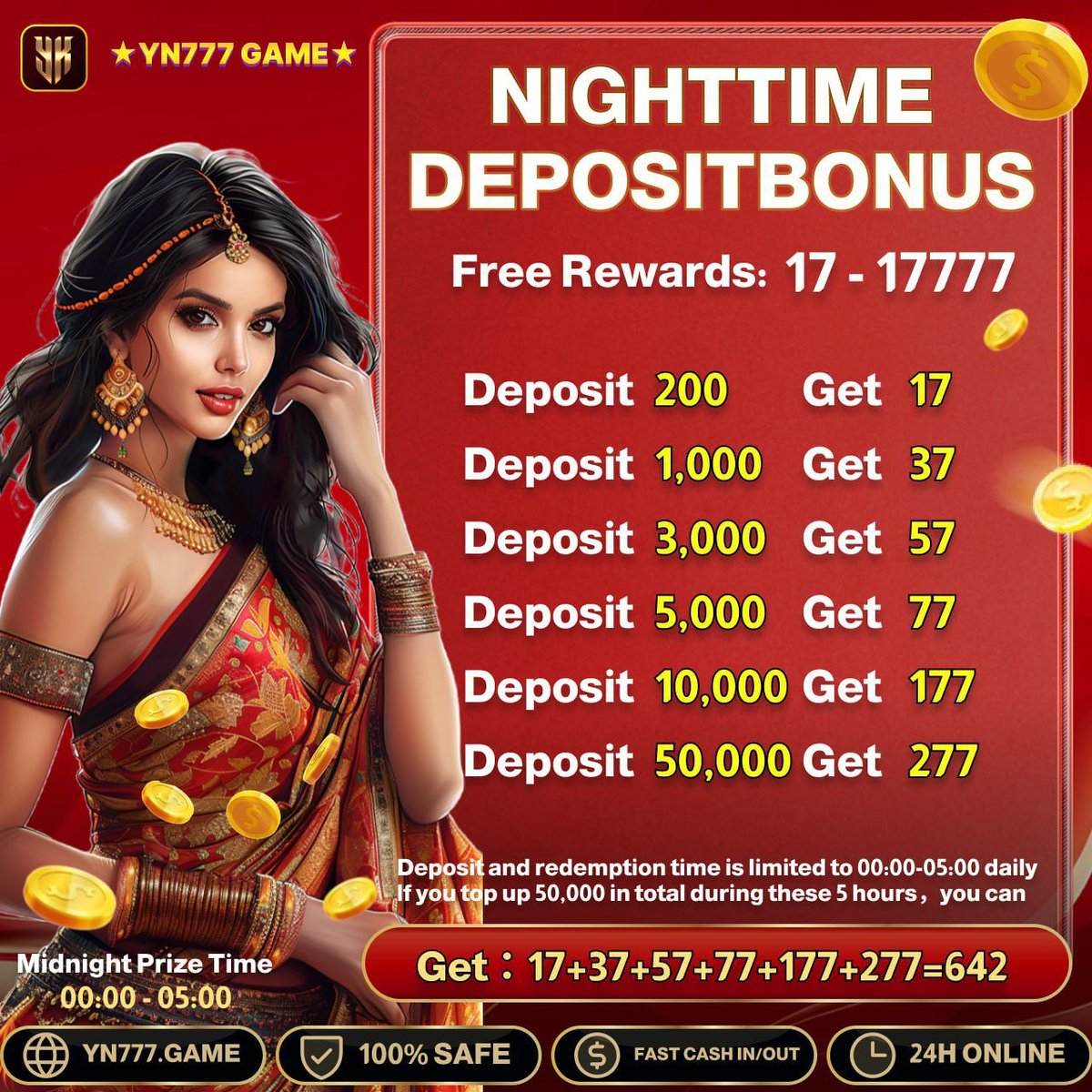 YN777_Win's tweet photo. ✔️🤩🤩🤩🤩🤩  🤩🤩🤩🤩 ✔️

🔥 Night Deposit Bonus 🔥

💵 Get Free Rewards: 💖💖🚩💖💖💖💖💖

🌙 Make a deposit between 00:00 - 05:00 and earn extra rewards! 🌙 https://t.co/xdfcaWDV9K