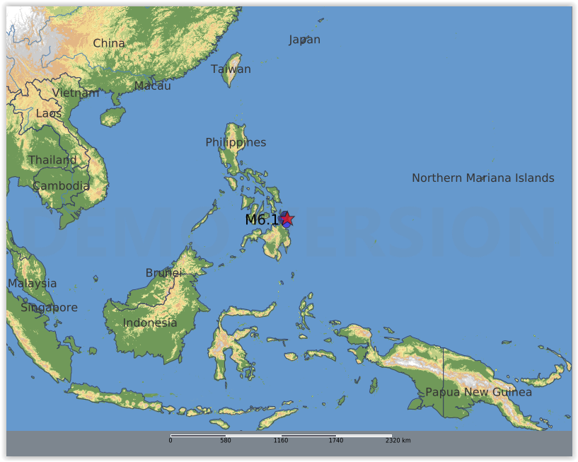 QLARM's tweet image. EARTHQUAKE M6.1. Origin Time: 2025-10-16 23:03:12 UTC, Mindanao, Philippine Islands (9.6199 ; 126.28), Depth: 10.0 km, (source(s): GFZ). Estimated fatalities: 0 to 10, injured: 0 to 50