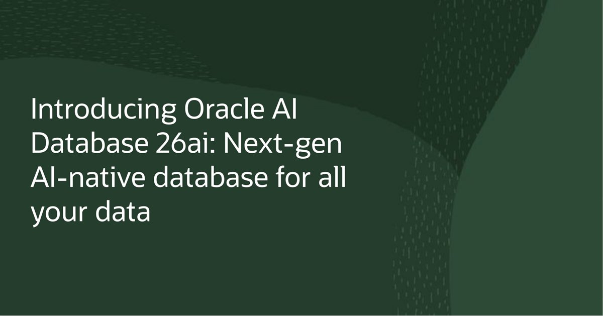 OracleExadata's tweet image. Oracle AI Database 26ai architects AI into the core of data management, enabling organizations to combine private database data with public information and gain better answers to business questions: social.ora.cl/6014AF2DC