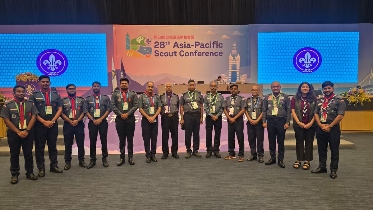 indianscouting's tweet photo. 🇮🇳 Indian Delegation shines at the 28th Asia-Pacific Scout Conference, Taiwan 2025! 🌏✨
Proud moment for #BSGIndia as we represent unity, leadership &amp; global friendship! ⚜️💙
#ScoutingAPR #Scouts https://t.co/GmRCbLqKpM