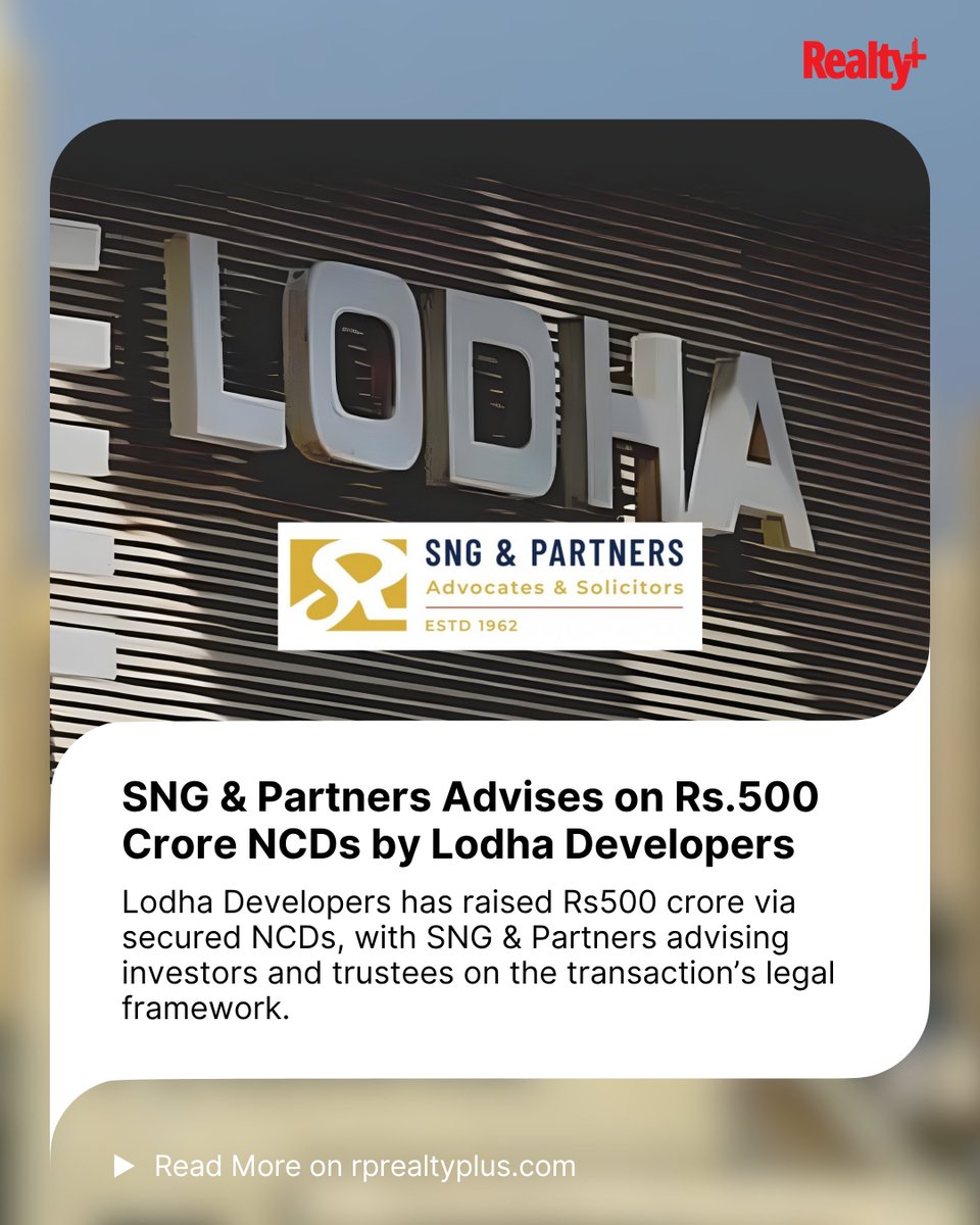 RPRealtyPlus's tweet image. Lodha Raises ₹500 Cr!
With SNG &amp;amp; Partners steering the deal, Lodha Developers secures big funding through NCDs - fueling its next growth chapter. 

Read more: rprealtyplus.com/article/sng-pa…

#LodhaDevelopers #RealEstateIndia #GrowthStory #RealtyPlus