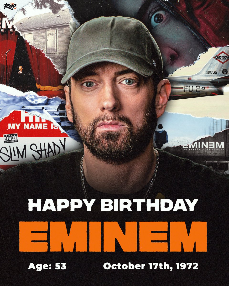 Rap's tweet image. Happy Birthday to Eminem‼️🎉
He turns 53 today🔥

What&apos;s your favorite Em track⁉️🐐