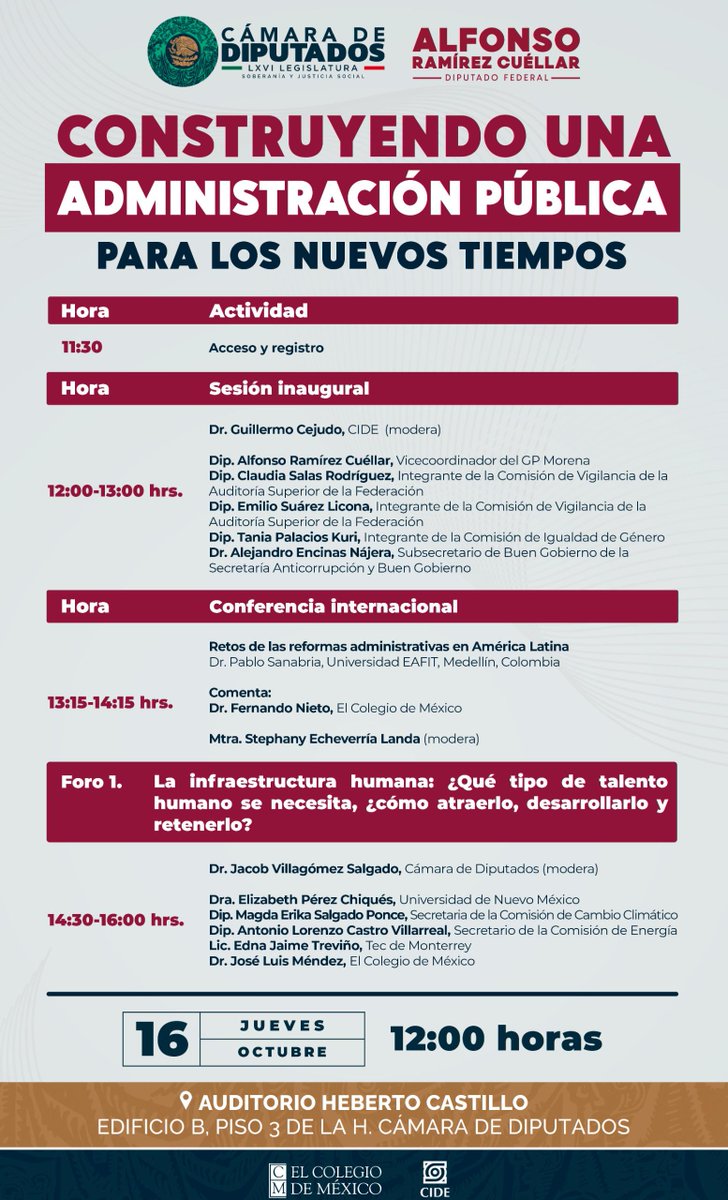 El día de hoy iniciamos la serie de foros Construyendo una administración pública para los nuevos tiempos, convocados en la <a href="/Mx_Diputados/">H. Cámara de Diputados</a>  a iniciativa de <a href="/aramirezcuellar/">Alfonso Ramírez Cuéllar</a>.

Son foros para pensar una administración pública orientada a las personas y en las reformas necesarias.