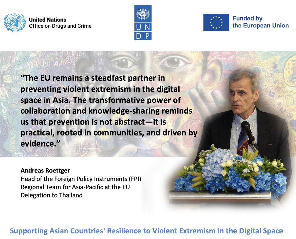 “The European Union remains a steadfast partner in #PreventingViolentExtremism in the #DigitalSpace in Asia,” says Andreas Roettger of <a href="/EUinThailand/">EUinThailand</a> at the launch of a new project by <a href="/UNODC/">UN Office on Drugs & Crime</a> and <a href="/UNDP/">UN Development</a>, funded by the EU.