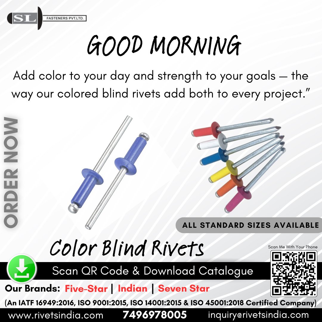 Slfasteners321's tweet image. Just like our colored blind rivets, we bring vibrance, durability, and reliability to every project you build.
.
.
Enquire now
+91-7496978005
inquiry@rivetsindia.com,
Visit us : rivetsindia.com
. #BuildWithColor #BlindRivets #coloredblindrivets #slfasteners