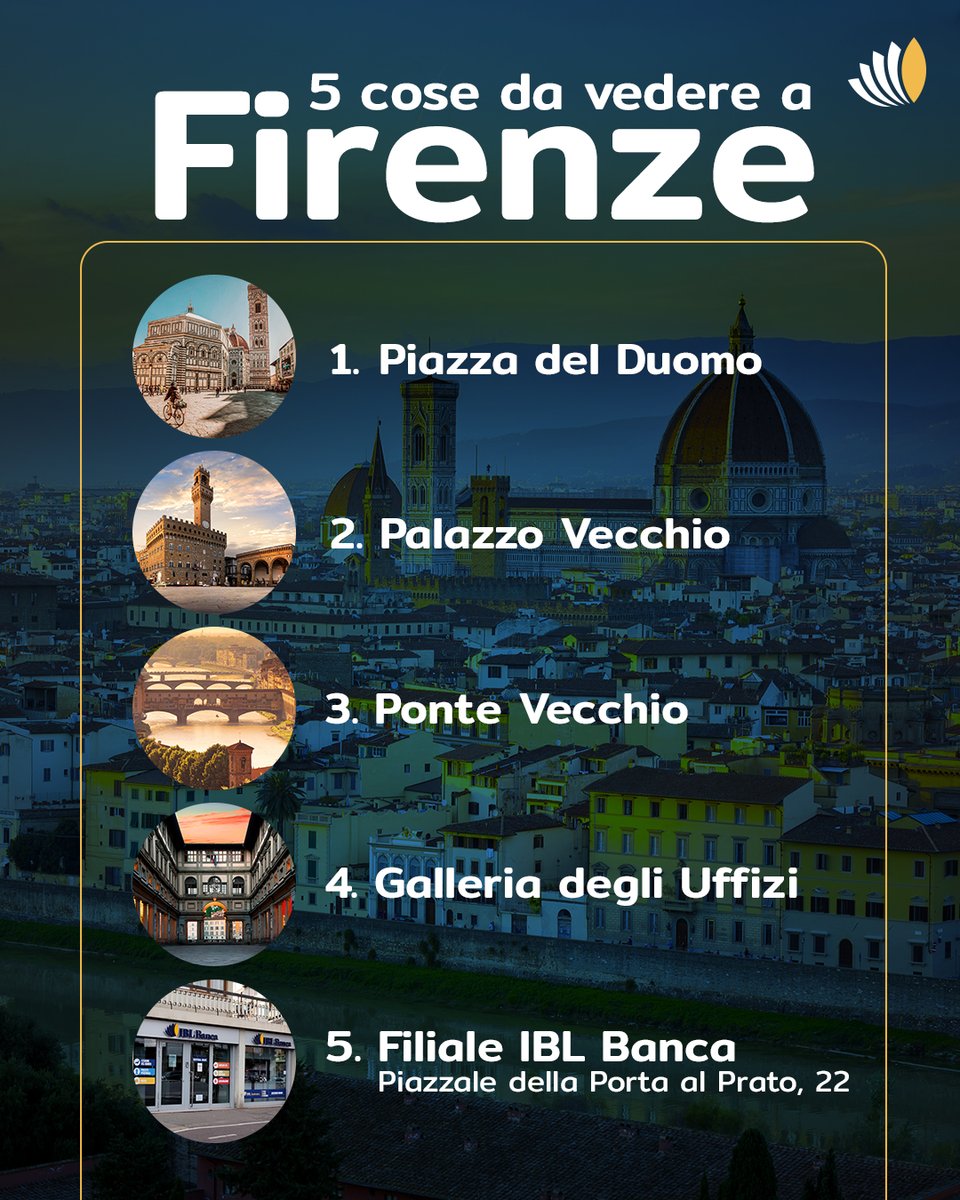 Firenze: città d’arte, di cultura e di storia.

📍 Qui trovi anche la filiale IBL Banca, pronta ad accoglierti con soluzioni dedicate a persone, famiglie e imprese: iblbanca.it/contattaci/fis…

#ConsulenzaBancaria

(Mes. pub. IEBCC su iblbanca.it)