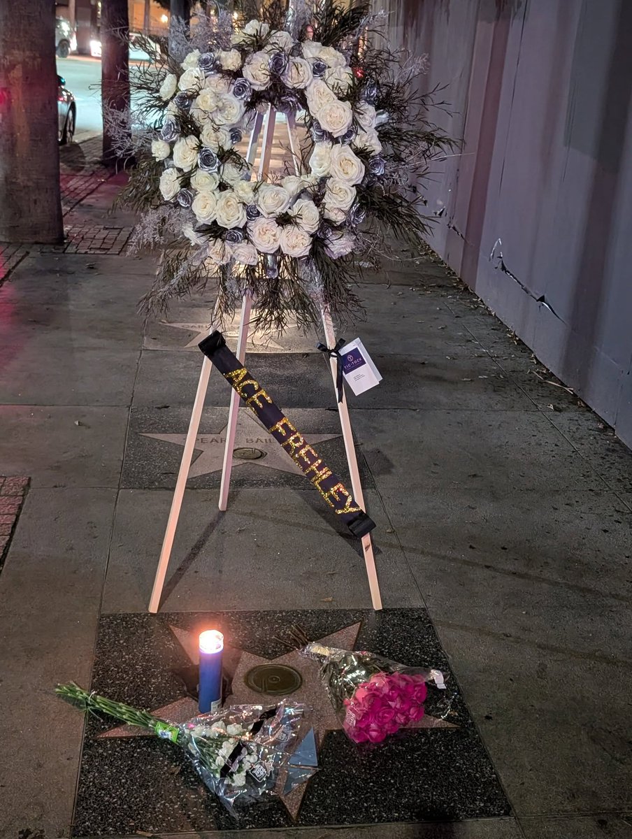 Memorial flowers for #AceFrehley near the #KISS's Hollywood Walk Of Fame star 

Photo: Jeffrey Soffer