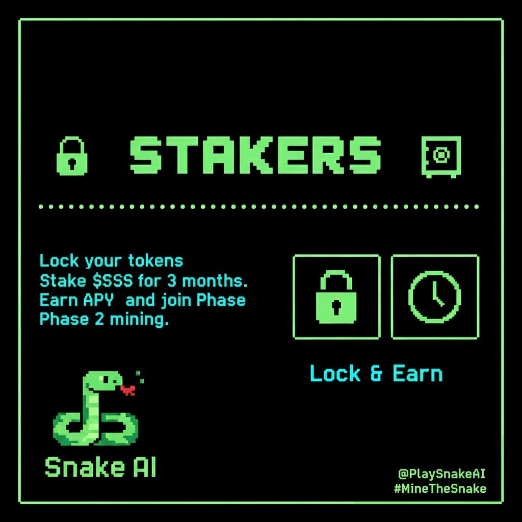 GM fam — STAKERS STACK IN THEIR SLEEP. 🐍🔒

After TCE, lock your $SSS for 3 months →
Earn APY and auto-enter Phase 2 mining.
Set it. Forget it. Lock &amp; Earn.

Why stake?
• Passive yield on locked $SSS
• Priority access to Phase 2 rewards
• Simple, on-chain vaulting—no