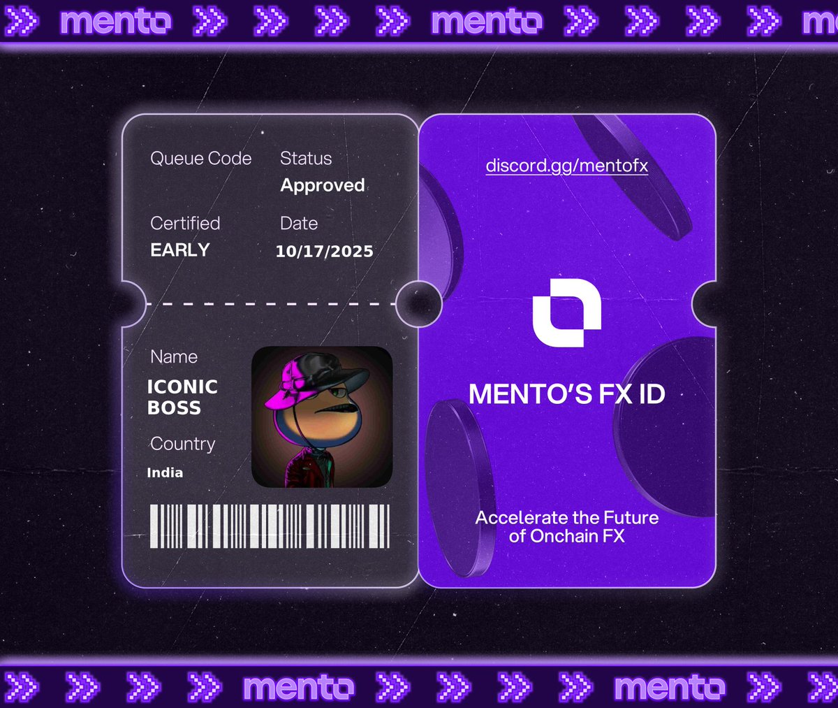 $7.5T moves daily in TradFi FX. 

Now it moves onchain with <a href="/MentoLabs/">Mento (fx/acc)</a>, and I’m part of it.

Claimed my FX ID.

Claimed my FX ID. You? 

 → mee6.xyz/en/i/PNToXI6vme