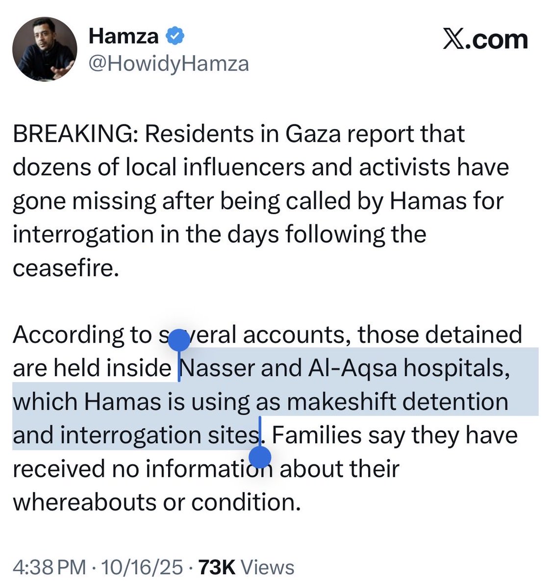Hamas operates out of hospitals? Interesting.