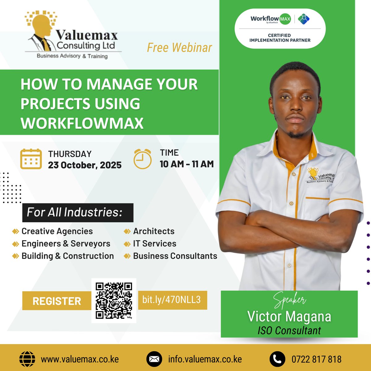 Valuemaxnairobi's tweet image. Feeling buried under projects, deadlines & client updates? 😩
Join our Free Webinar this Thursday, & learn how to manage your projects seamlessly using WorkflowMax.
🔗 Register: bit.ly/470NLL3
#ISOStandards #WorkflowMax #ProjectManagement #FreeWebinar #Sunday