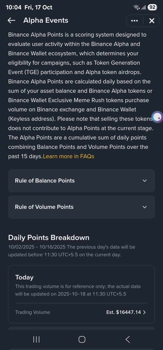 Day 18 of Alpha Farming on <a href="/binance/">Binance</a> 💹
• Volume: $16K+ → 14 pts
• Balance: $500+→ +1 pt/day
• Total: 15 pts/day
• Gas: $1.71
Traded token - AOP, KOGE
#AlphaFarming #Binance          #binancealpha #wallet #Web3 
Total points- 195