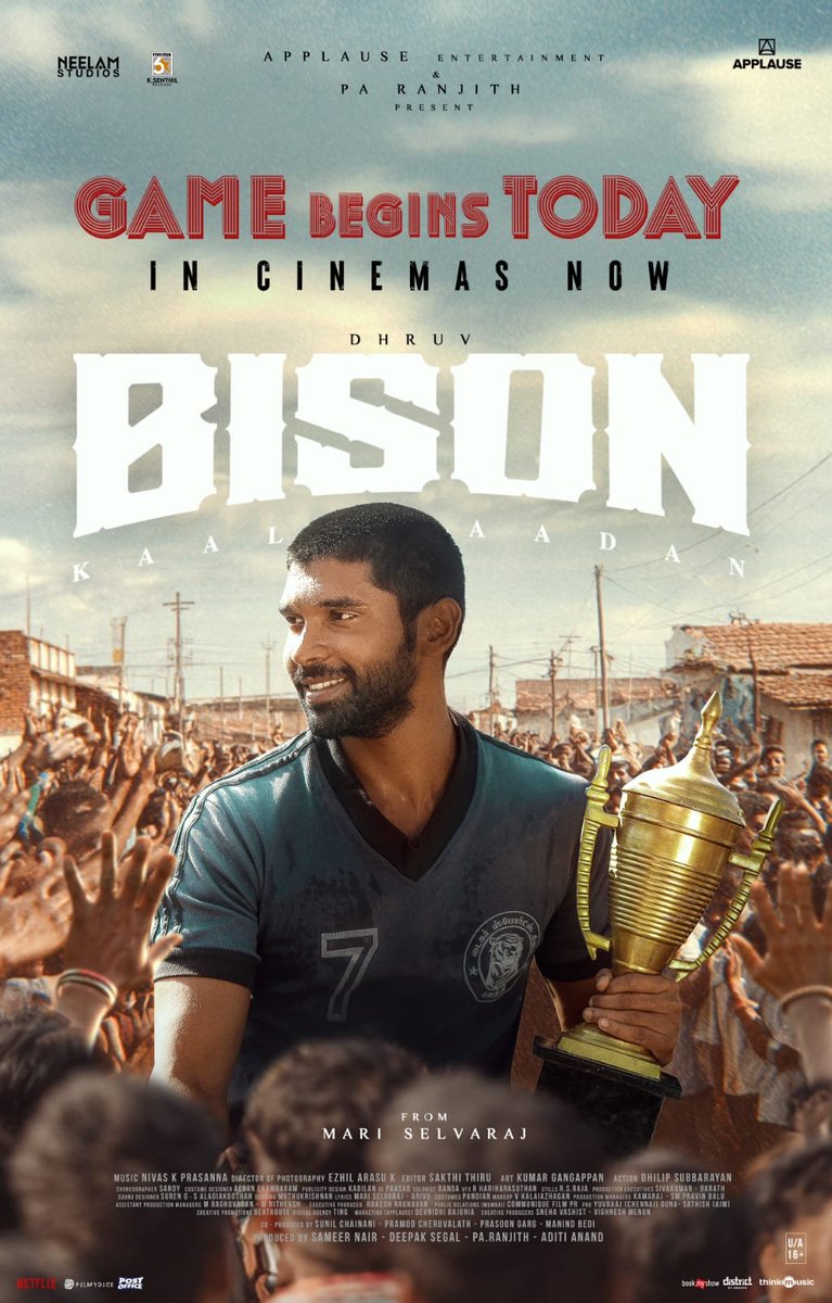 itz_pandian's tweet image. #Bison 🦬Game begins today 🔥
Witness #BisonKaalamaadan’s raid on the big screens
🎟️ linktr.ee/BisonKaalamaad…
#BisonKaalamaadanFromToday 🎆
@applausesocial @NeelamStudios_ @deepaksegal @mari_selvaraj @beemji @Tisaditi #DhruvVikram @anupamahere @LalDirector @PasupathyMasi