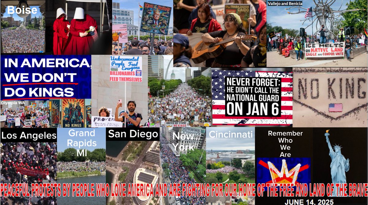4thBranchAction's tweet image. Between 4 - 6 MILLION people showed up for #NoKingsDay in June. Only the 2017 #WomensMarch was larger...in our history...big biG bIG BIG! Now #NoKingsDay will be larger. We are #EverydayAmericans sending messages to #tRumpRegime &amp;amp; his lackies. Peaceful protests coming up!