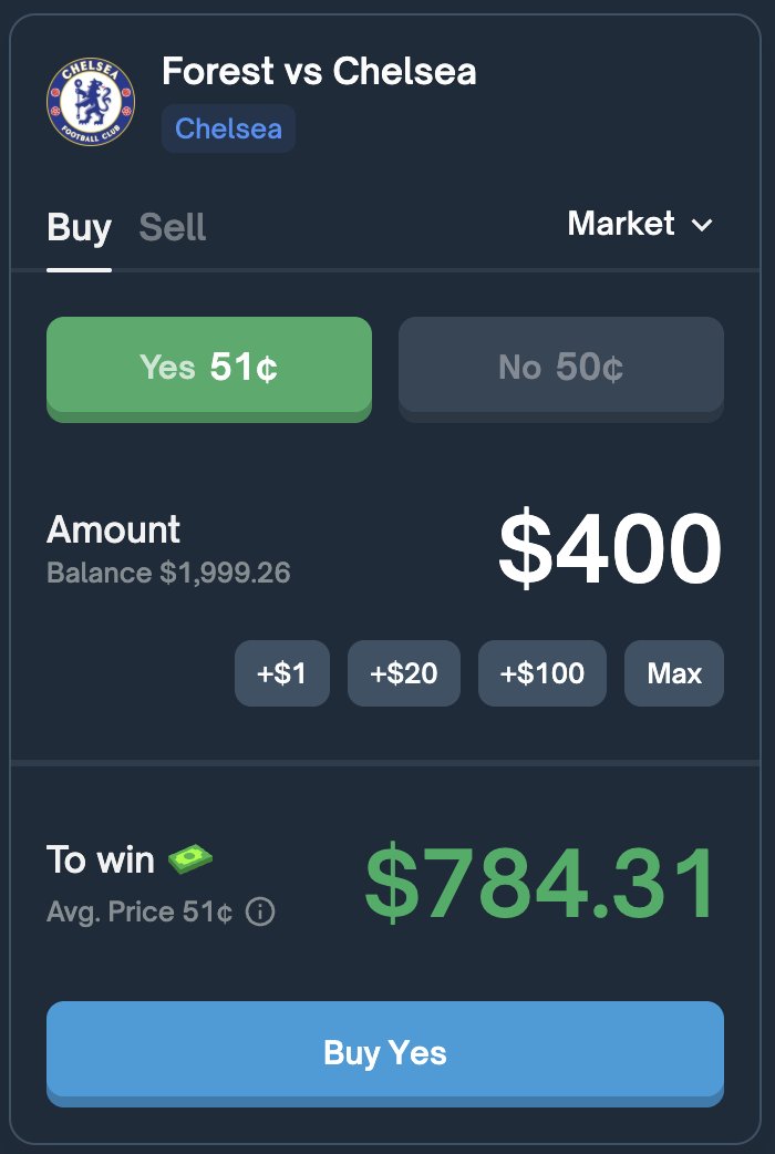 shimmyFC's tweet image. I couldn&apos;t think of a better way to start the challenge.  

Chelsea YES @ 51c 

Insane risk/reward, should be around 70c imo