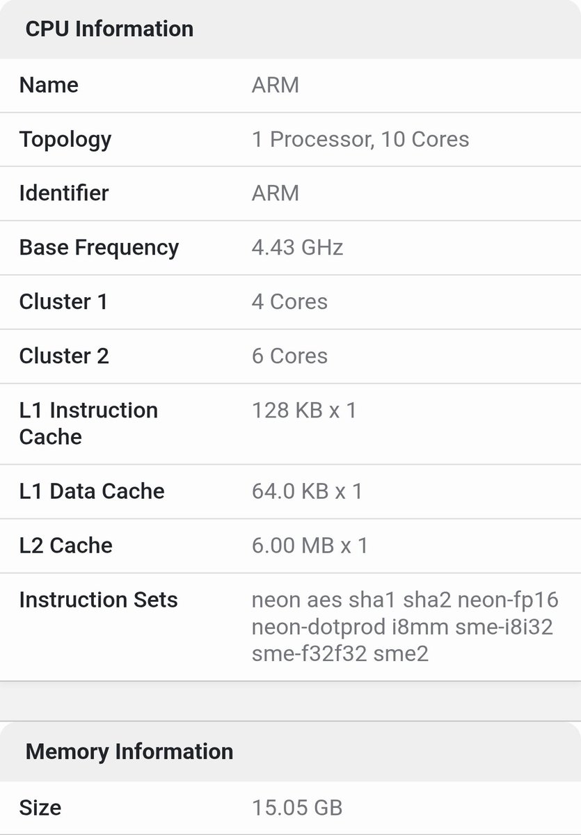 TECHINFOSOCIALS's tweet image. iPad Pro M5 (10c Version) vs Macbook Pro M5
iPad Pro M5 is clocked at 4.43GHz
MacBook Pro M5 is clocked at 4.61GHz P Core Clock speeds
iPad Pro: 4.1K ST & 16.3K MT
MacBook Pro: 4.2K ST & 17.8K MT
Waiting to have a look at the Power Consumption Graph.....