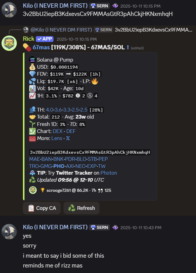 kilorippy's tweet photo. tell me why i bid a token called 67mas few days ago and im up 40 sol

we front running the christmas narratives in @SerenityDAO LMAOOO https://t.co/Qr2LQB8FSy