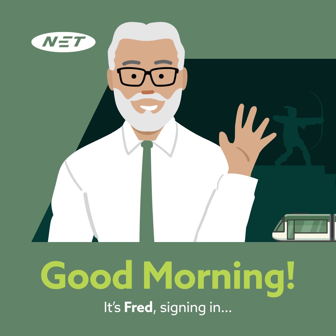 NETTram's tweet image. Good morning, Fred here with your travel updates.
✅ We're running a regular service to all stops.
I will keep you posted with any updates throughout the day
thetram.net/service-status