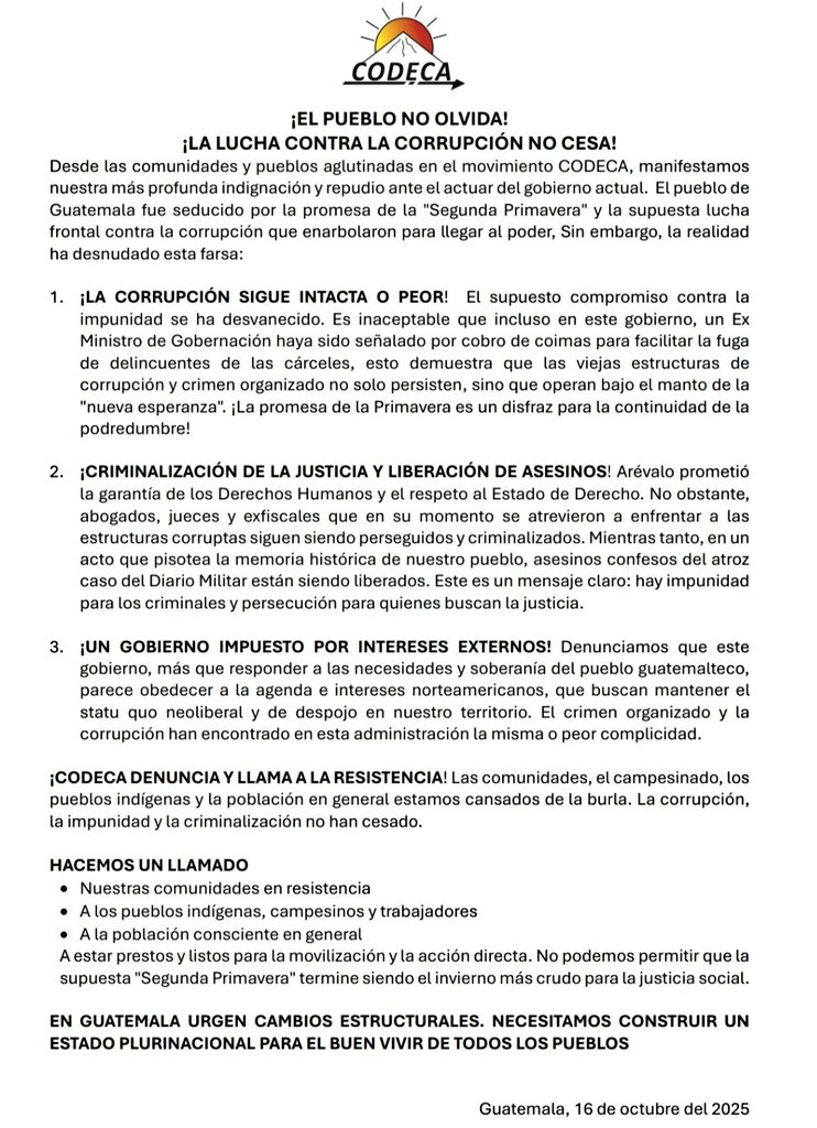 GtCodeca's tweet image. Los pueblos, comunidades y sectores populares organizados en CODECA nos pronunciamos ante la falsa primavera. âðŸð