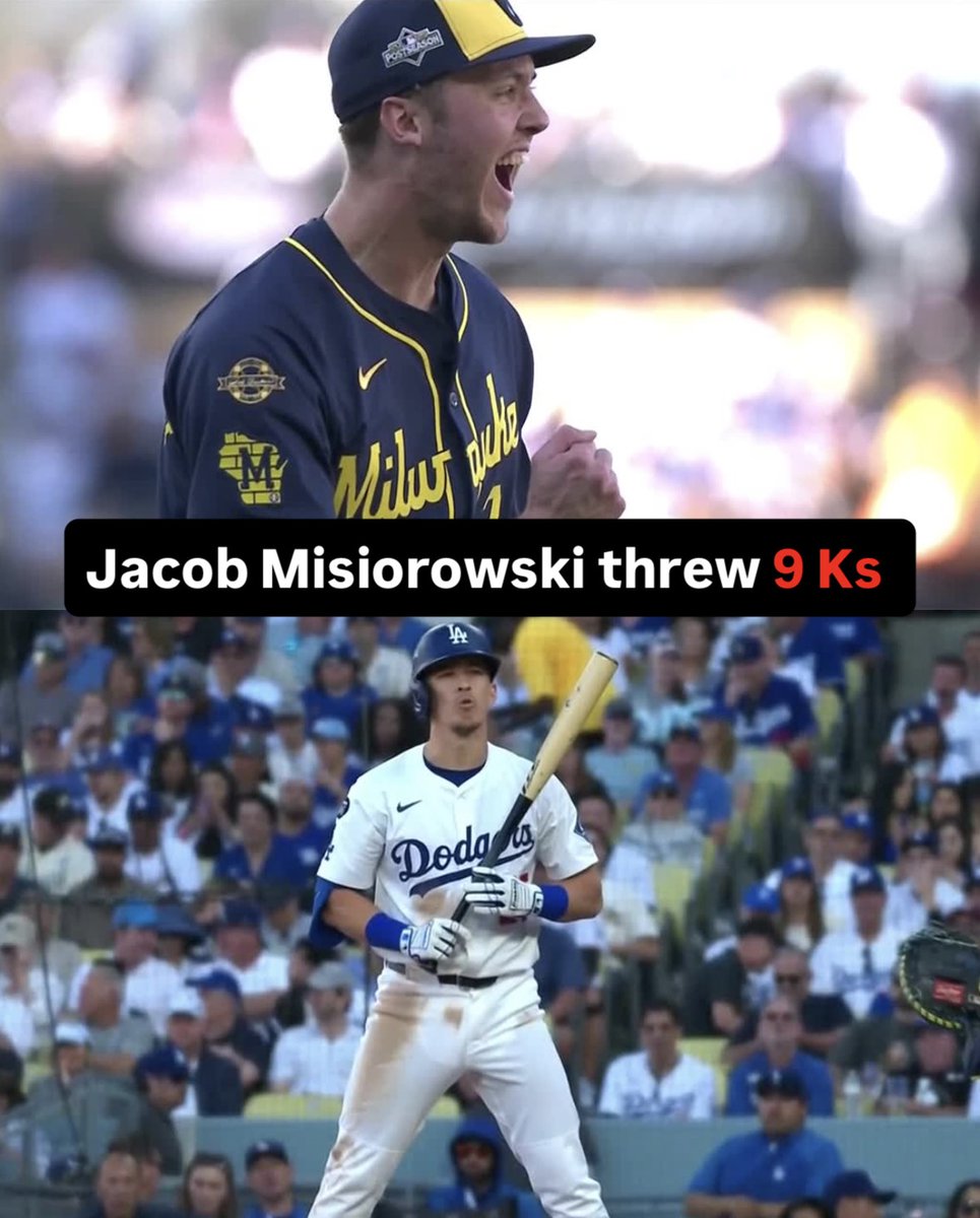 Jacob Misiorowski finished with 9 strikeouts, 3rd-most in a relief outing in MLB postseason history.

He ties a Brewers postseason record for any pitcher (starter or reliever). 