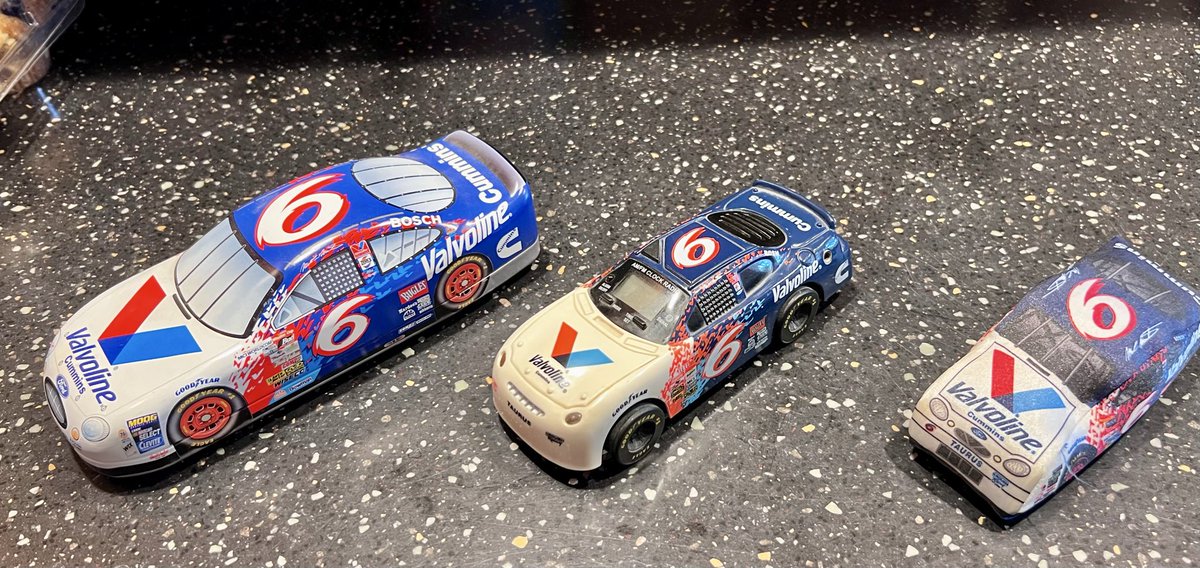 MarkEMatz's tweet photo. @markmartin Found some of my collection of #6 cars that I had. One is a music box and the middle one is a AM/FM Clock radio. Think the Pfizer is a numbered collectible. https://t.co/mEaVWesnCC
