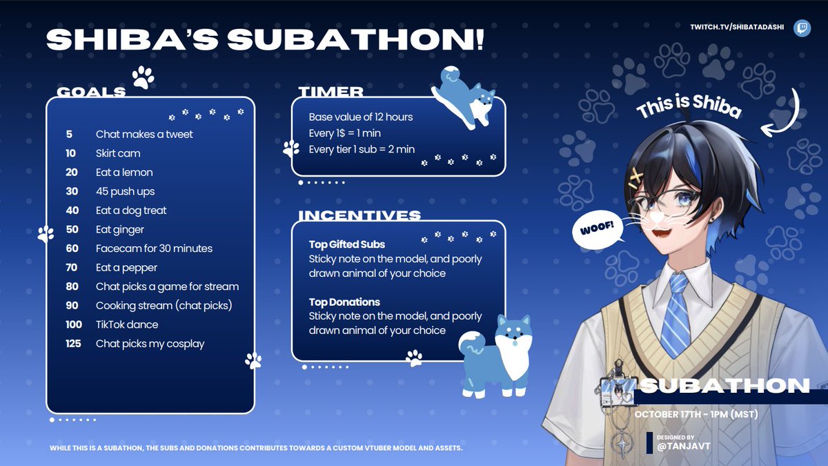 ShibaTadashi (@shibatadashivt) on Twitter photo ITS OFFICIALLY HERE TOMORROW 1 PM MST ON OCT 17 SUBOTHONE IS HAPPENING
(thank you <a href="/TanjaTjongVA/">Tanja | ✨ Vtuber & Voice Actor</a> for helping to make this together) ITS OFFICIALLY HERE TOMORROW 1 PM MST ON OCT 17 SUBOTHONE IS HAPPENING
(thank you <a href="/TanjaTjongVA/">Tanja | ✨ Vtuber & Voice Actor</a> for helping to make this together)