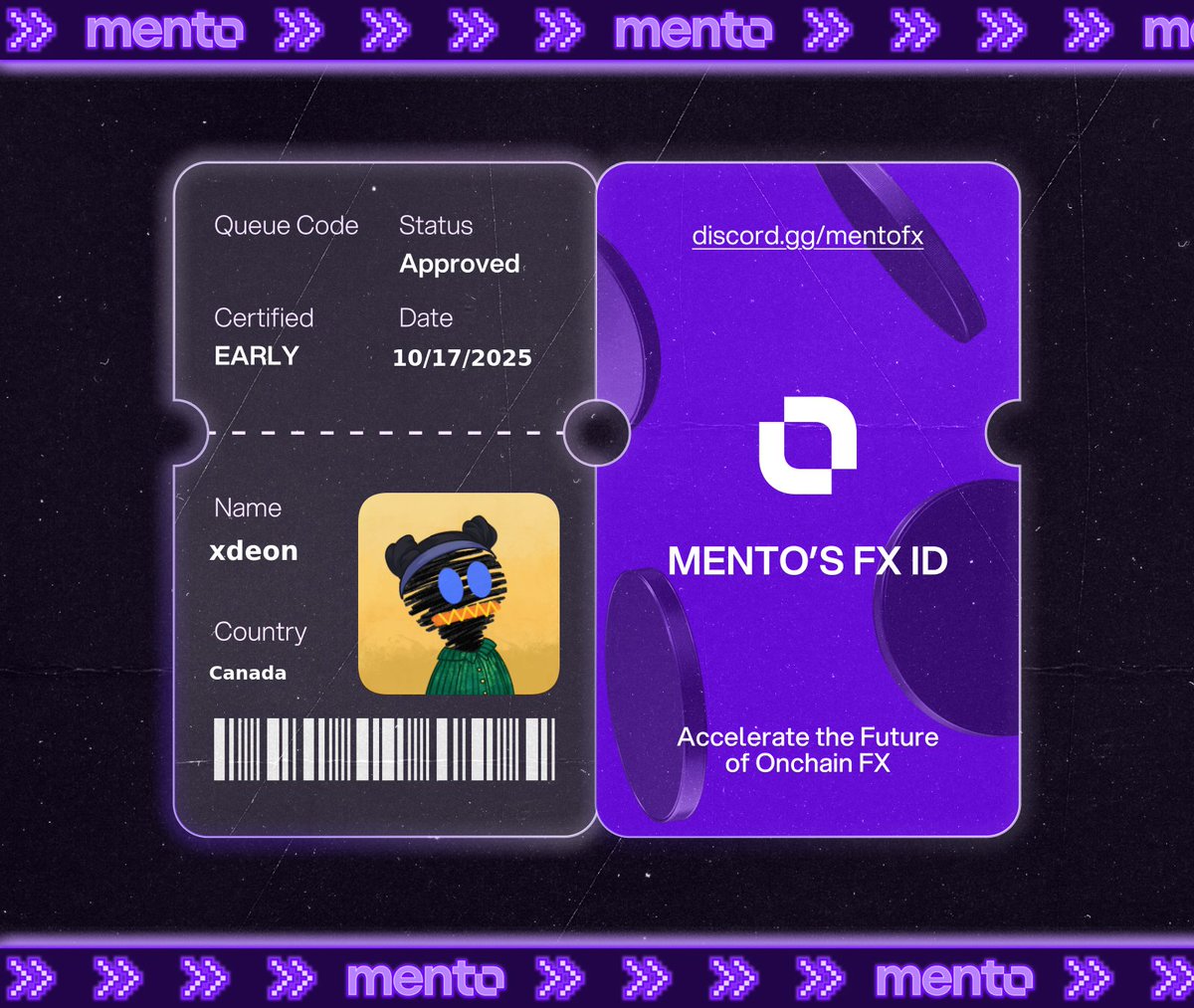 I’m now verified early to the global onchain FX layer, with my Mento FX ID.

The future of money runs here w/ <a href="/MentoLabs/">Mento (fx/acc)</a>

fx/acc 

discord.gg/mentofx