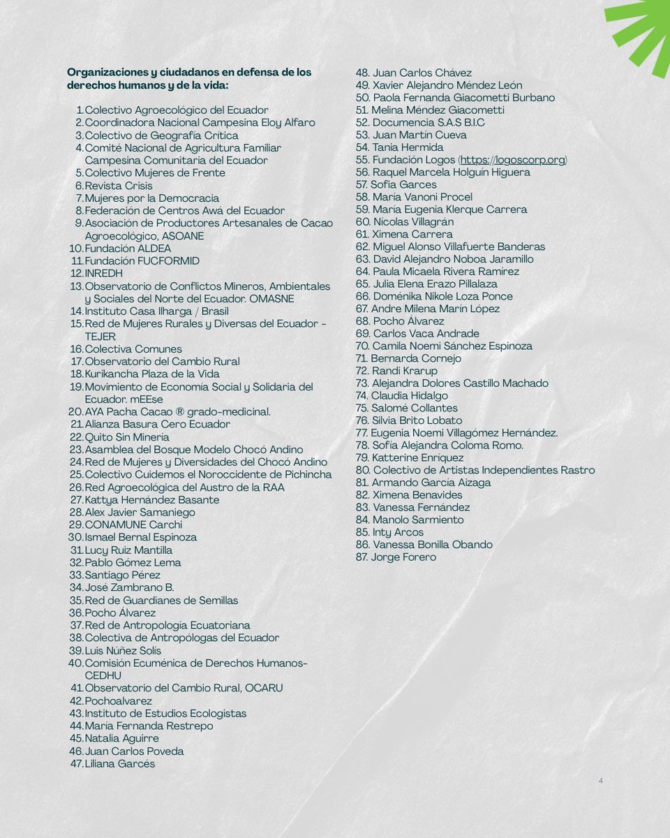 El Estado militarizó las calles, silenció periodistas y encarceló manifestantes.
Defender derechos no es terrorismo. Informar no es delito.
#ElNuevoEcuador #ParoNacional2025
<a href="/ONU_derechos/">ONU Derechos Humanos - América del Sur</a> <a href="/AmnistiaOnline/">Amnistía Internacional Américas</a> <a href="/CorteIDH/">Corte Interamericana de Derechos Humanos</a> <a href="/CIJ_ICJ/">CIJ_ICJ</a>