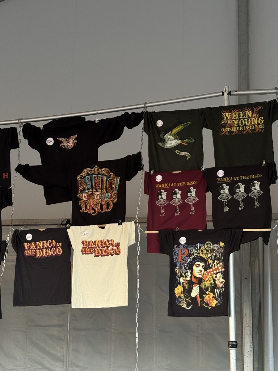 buildlying's tweet image. PANIC! AT THE DISCO A FEVEER YO CANT SWEAT OUT MERCH AT WHEN WE WERE YOUNG #WWWY