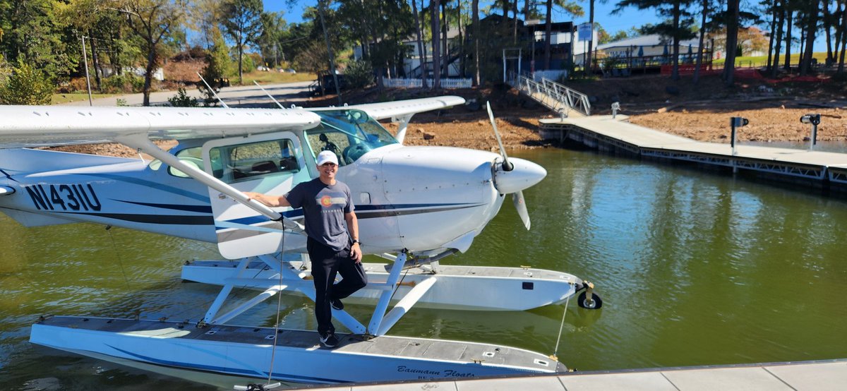 Another amphib flight in the books.  Ready for the check ride.  Weird landing where I'm usually in my boat instead.  In the background is the former Bluecat from the Netflix show Ozark.