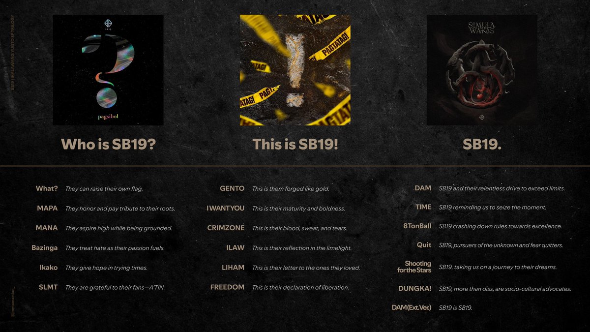 kimminanoona's tweet photo. this trilogy and the power that it holds 🔥🔥🔥 still blows my mind thinking how accurate the songs are in each album and all the messages it conveys 💙 
PAGSIBOL - PAGTATAG - SIMULA AT WAKAS

@SB19Official #SB19 https://t.co/b1bWXFCU5K
