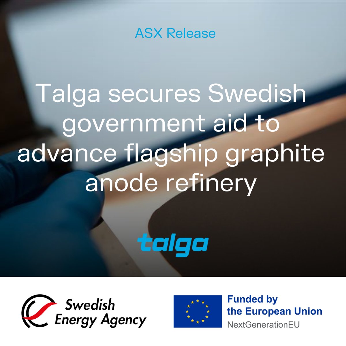 Talga_Ltd's tweet image. Talga secures SEK 82.6 million (A$13.3m) in Swedish government funding to advance near-term graphite anode production. 🇸🇪⚡

👉 Read more: …agroup.eu-central-1.linodeobjects.com/app/uploads/20…