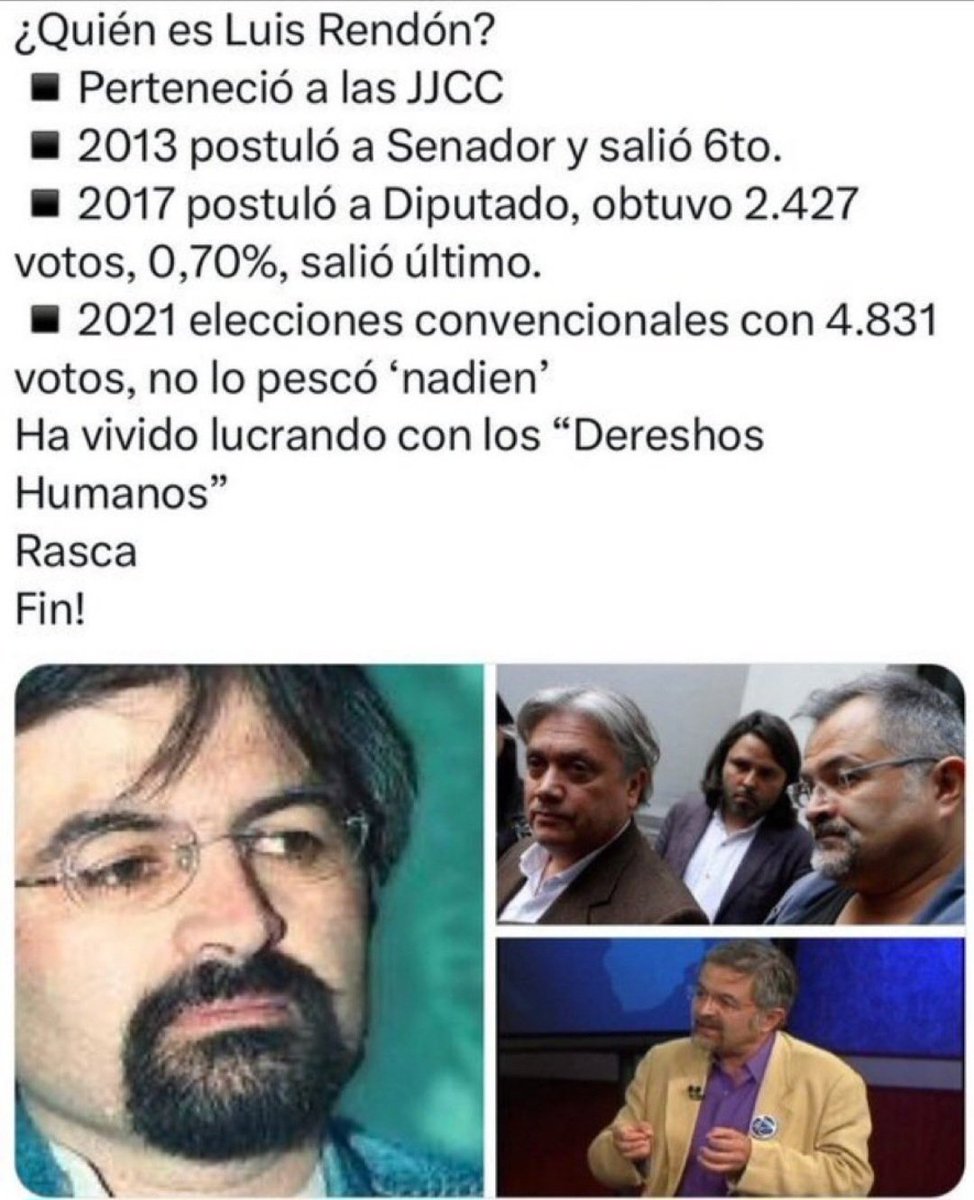 <a href="/lmrendon/">Luis Mariano Rendón. Candidato Dip. D 10 🇨🇱🇵🇸</a> Soy de derecha...
Tengo una hija de 33 años (Matrona) y una de 26 años (Tecnólogo Médico) y, no me parezco en nada a ese parcito...
Deje de hablar weás,  Don Luis #MarianoMiserableRedón y preocúpese de su candidatura...
En una de esas, le va mejor que en las anteriores...