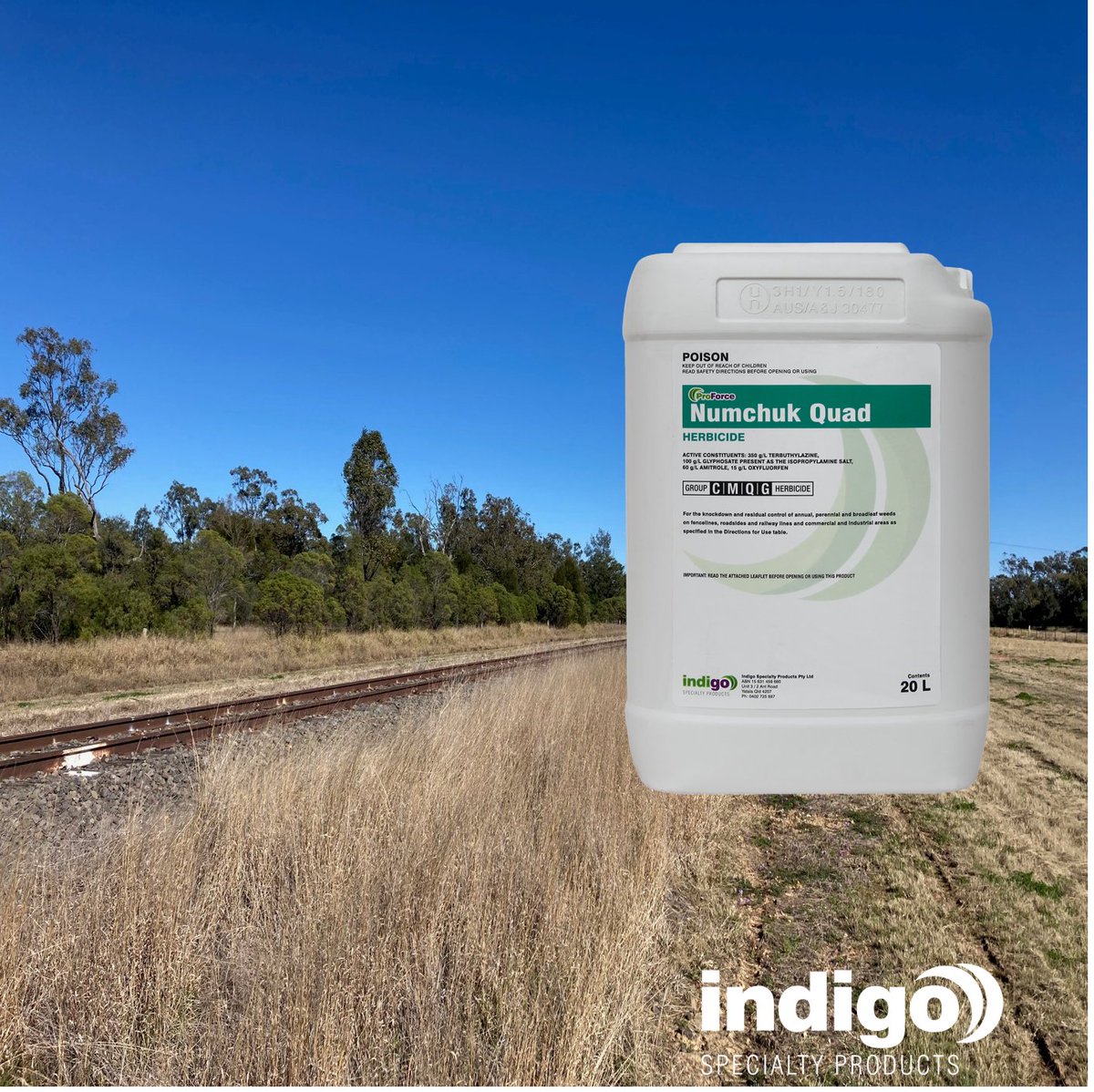 For the knockdown and residual control of annual, perennial and #broadleaf #weeds on #fencelines, #roadsides and #railway lines and commercial and industrial areas -  use #ProForce Numchuck Quad, 20L.  Visit our website indigospecialty.com.au or call 0491 201 694. #IVM