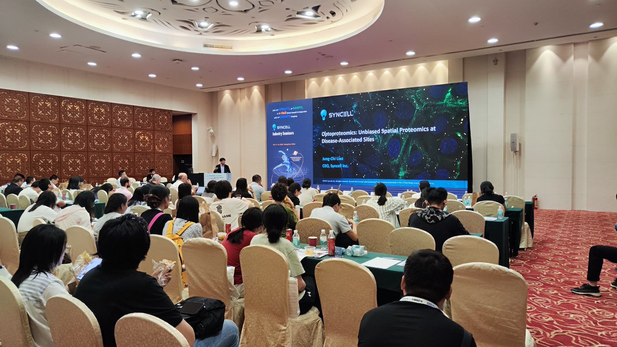 SyncellInc's tweet image. From exciting booth conversations to Dr. Liao’s insightful talk at CN HUPO, it was inspiring to see so much enthusiasm for Microscoop® and its power to reveal high-resolution, subcellular proteomes. #CNHUPO #SpatialProteomics