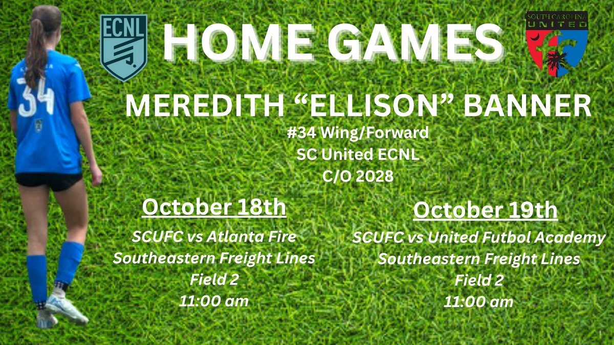 Looking forward to home games this weekend! <a href="/tikitakaklu/">Tomasz Kluszczynski 🇵🇱/🇺🇸</a> <a href="/TannerOsborne27/">Tanner Osborne</a> <a href="/SCUnited_FC/">SC United FC</a> <a href="/ECNLgirls/">ECNL Girls</a> <a href="/ECNLSoutheast/">ECNL Southeast Girls</a> <a href="/ImYouthSoccer/">ECNL/GA/Recruiting/College Soccer</a> <a href="/ImCollegeSoccer/">College Soccer Truth ™</a> <a href="/PrepSoccer/">Prep Soccer ⚽️</a> <a href="/TopDrawerSoccer/">TopDrawerSoccer</a> <a href="/TheSoccerWire/">SoccerWire</a> <a href="/Internespo/">Internespo - College Soccer</a> <a href="/eliteballersisa/">Elite Ballers International Soccer Academy</a>