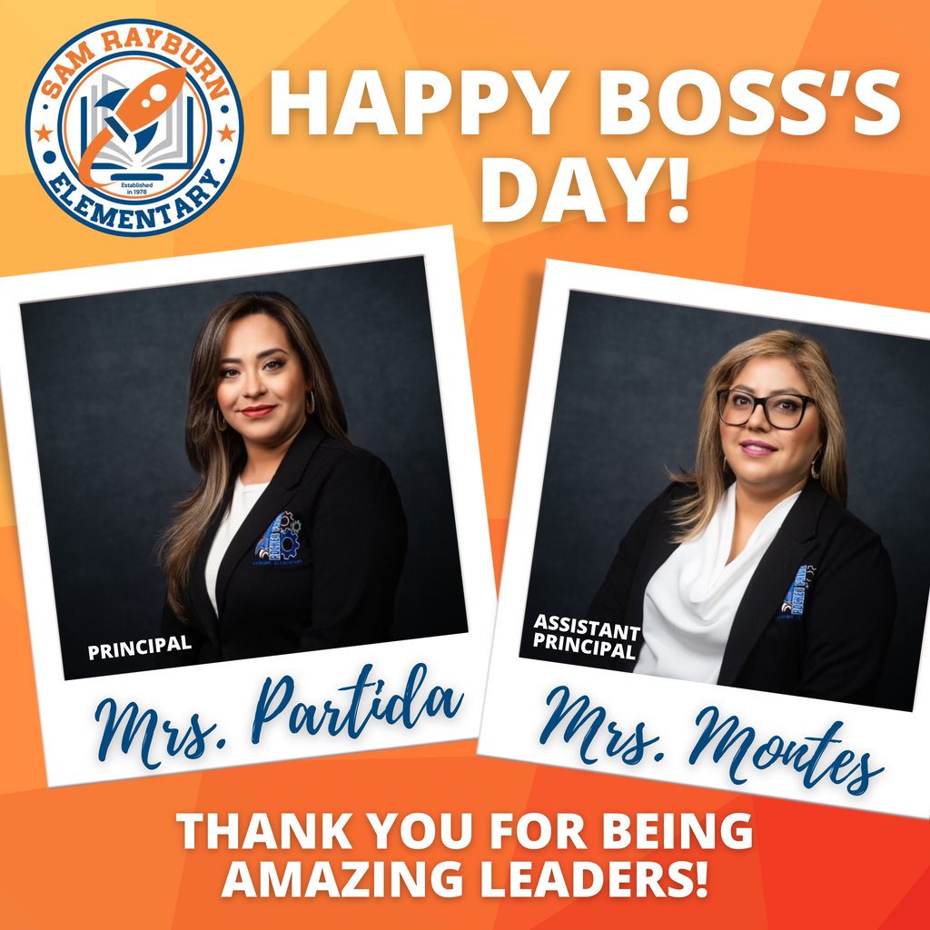 Rockets120's tweet image. Happy Boss&apos;s Day to our amazing principal, Mrs. Partida, and AP, Mrs. Montes, at RAYBURN ELEMENTARY! We appreciate everything you do. 🎉🍎 #BossDay #RayburnElementary @McAllenISD