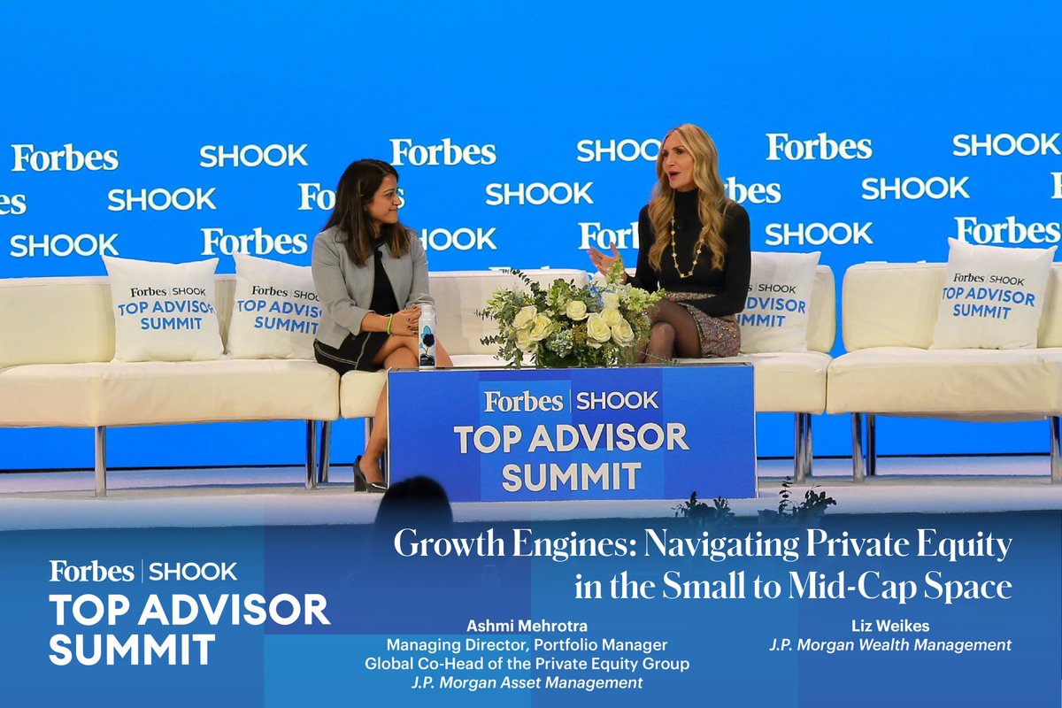 shookresearch's tweet photo. J.P. Morgan Asset Management’s Ashmi Mehrotra discussed how advisors can examine and utilize private equity in the small to mid-cap space with J.P. Morgan Wealth Management’s Liz Weikes.
#ForbesSHOOKTopAdvisor https://t.co/r13SI8Ddk8