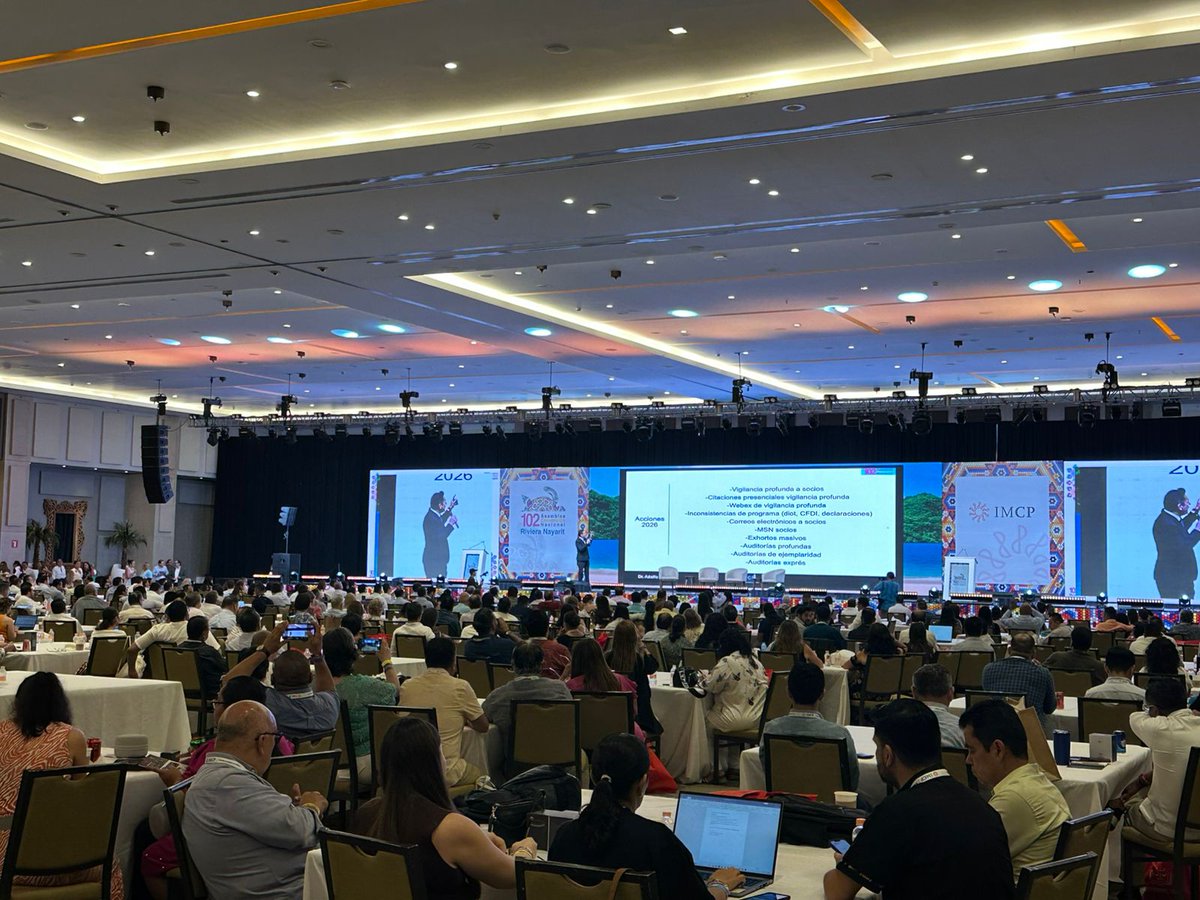 AdolfoSolisF's tweet photo. @IMCP 102 Asamblea Convención IMCP "Riesgos fiscales y financieros 2026. Renglones de vigilancia y control del contribuyente" https://t.co/xsOWrVte0O