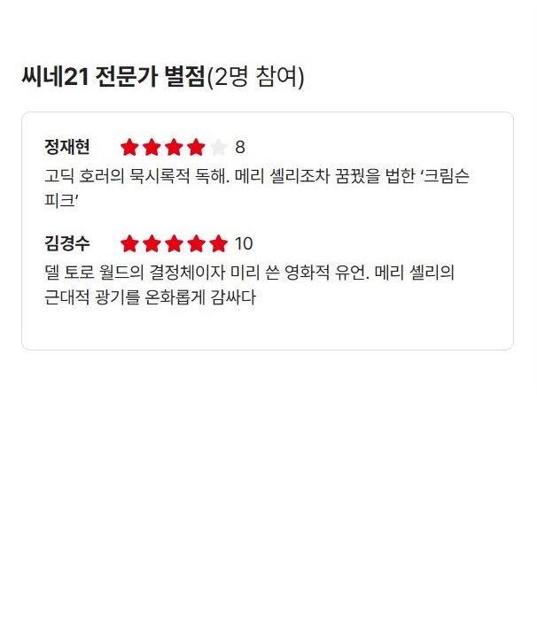 &lt;프랑켄슈타인&gt; 씨네21 별점

10월 22일 개봉 / 11월 7일 넷플릭스 공개

cine21.com/movie/info/?mo…