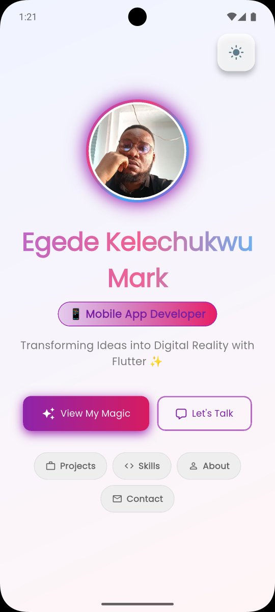 MHKaycey's tweet image. 🚀 Stage 0 Task COMPLETE! Just built my portfolio app with Flutter & Dart What's inside: ✨ 🌓 Beautiful Light/Dark theme toggle 🎨 Material Design 3 ⚡ @hnginternship #FlutterDev #DartLang #HNG13Internship #Flutter #hng13