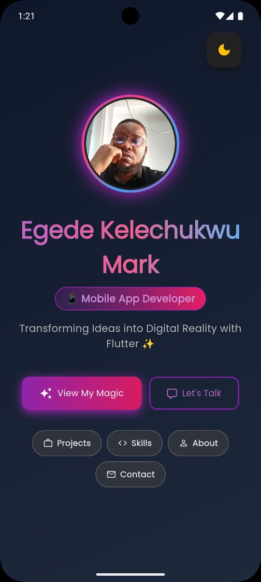 MHKaycey's tweet image. 🚀 Stage 0 Task COMPLETE! Just built my portfolio app with Flutter & Dart What's inside: ✨ 🌓 Beautiful Light/Dark theme toggle 🎨 Material Design 3 ⚡ @hnginternship #FlutterDev #DartLang #HNG13Internship #Flutter #hng13