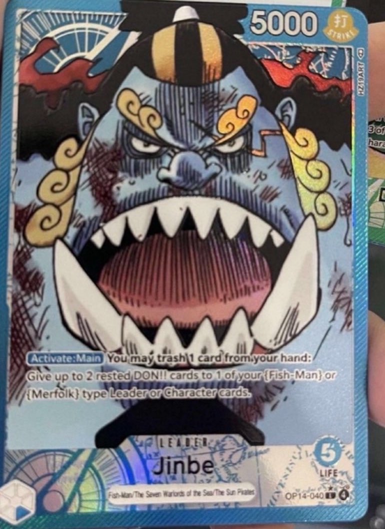 EmbHashtag's tweet image. I have a video dropping tomorrow discussing the leaked leaders from op14.
In that video i absolutely shit on jinbe. It has come to my attention that his effect isn’t once per turn and all of a sudden I’m super excited for the deck. Jinbe fans please accept my most humble apology.
