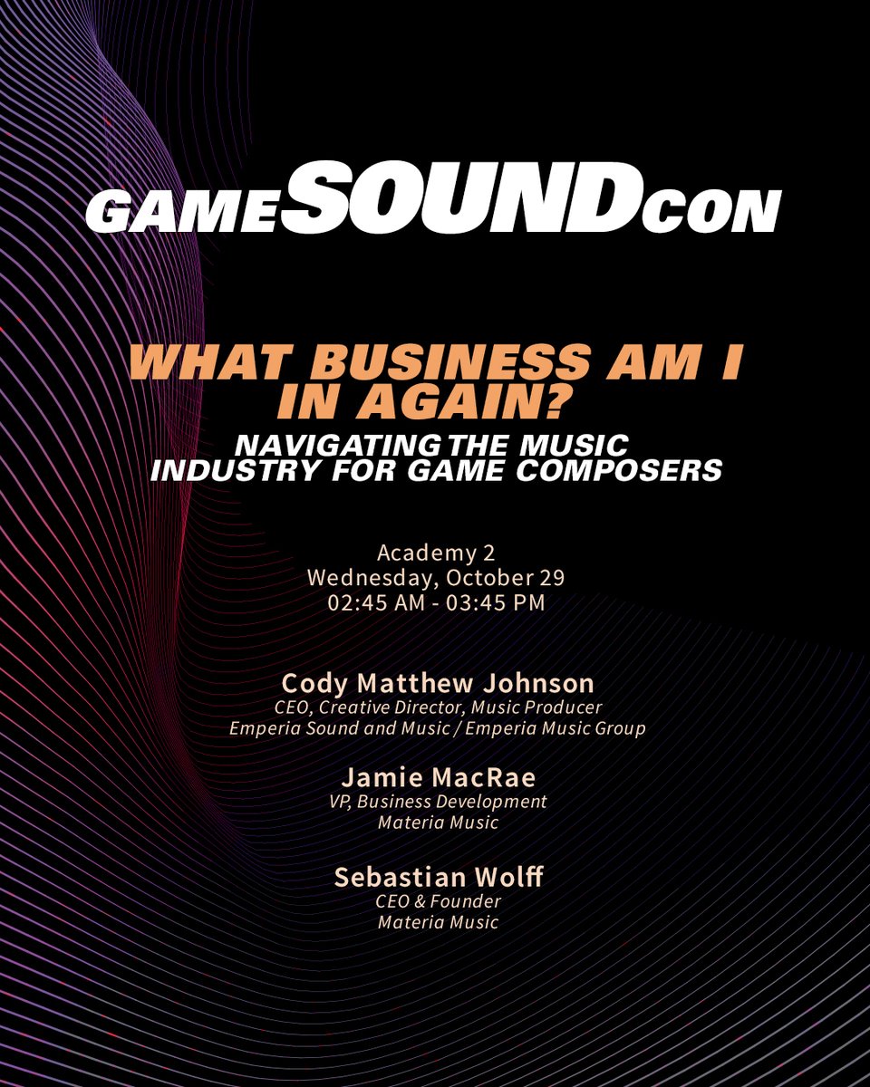 Back at it again with the GameSoundCon!

This year I'm discussing a topic near to my heart:

"What Business Am I In Again?: Navigating The Music Industry for Game Composers"