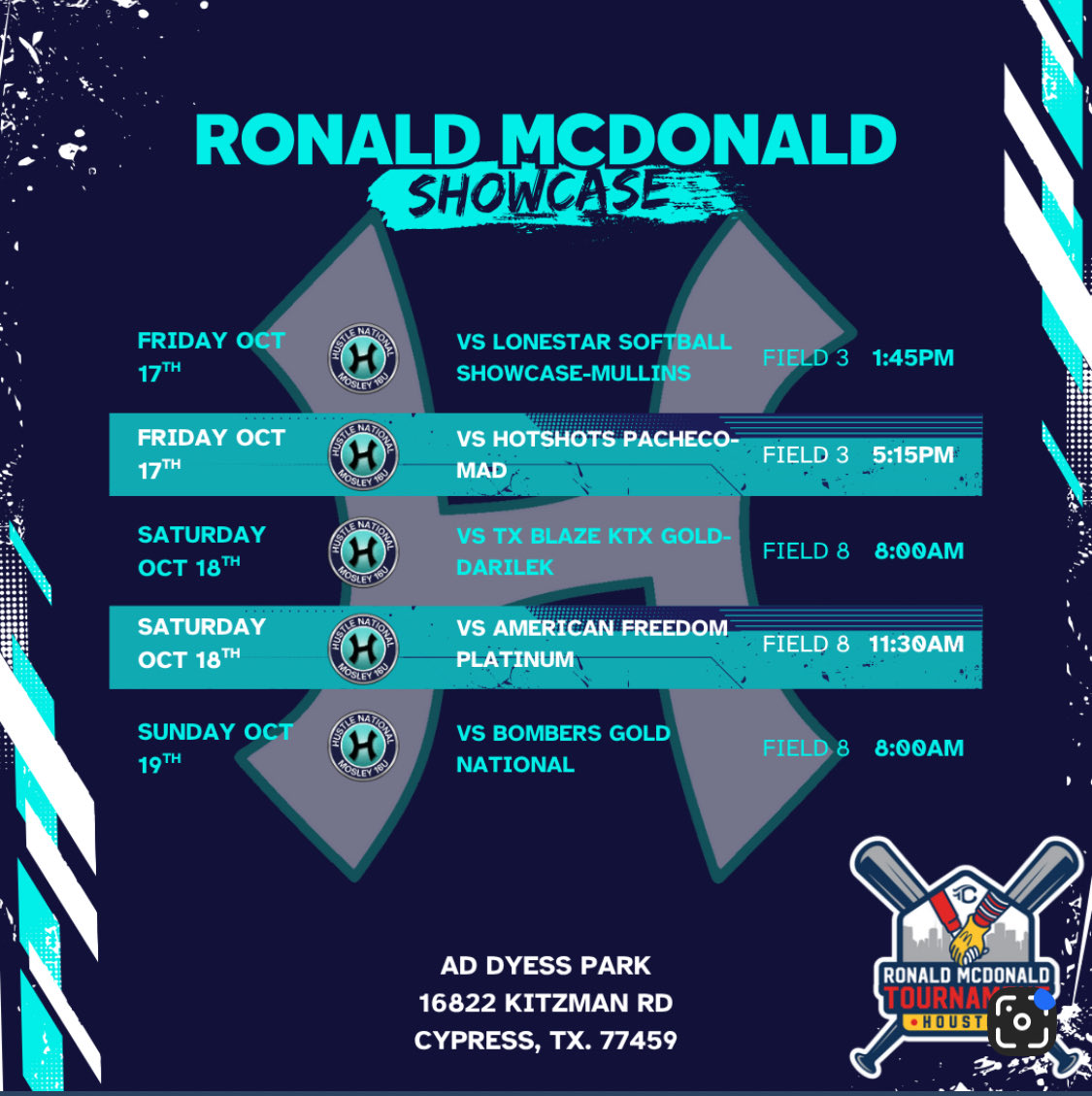 Ronald McDonald tournament schedule <a href="/_LGSoftball/">La Grange Softball</a> 
<a href="/CoachValis/">Garrett Valis</a> 
<a href="/LSUsoftball/">LSU Softball</a> 
<a href="/UGAAthletics/">Georgia Bulldogs</a> 
<a href="/AlabamaSB/">Alabama Softball</a>