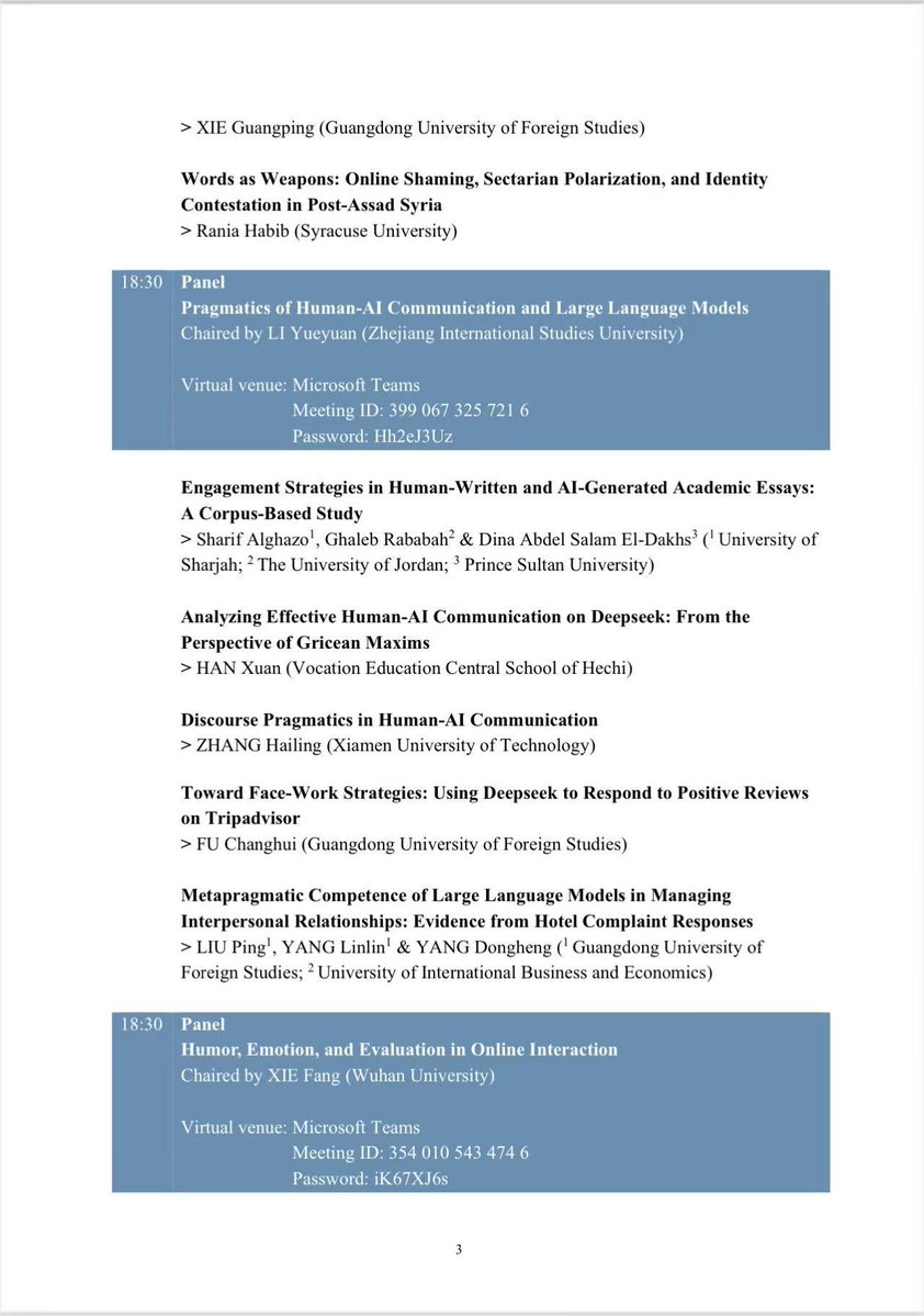 The 4th International Conference on Discourse Pragmatics opens at 14:10 (Beijing Time) today!
The full program is available at: ywxy.zisu.edu.cn/info/1055/7376…